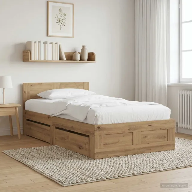 vidaXL Bedframe met lade met opslag 2 st Artisanaal eiken Bewerkt hout Bruin