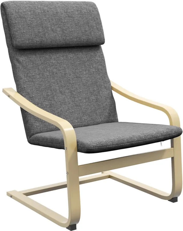 Homona Fauteuil - Met hoofdsteun en armleuningen - Linnenlook bekleding en houten frame - 66,5 x 80 x 99 cm - Grijs