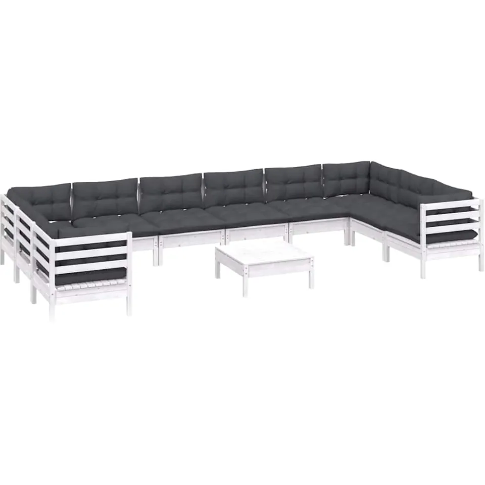 vidaXL 11-delige Loungeset met kussens grenenhout wit