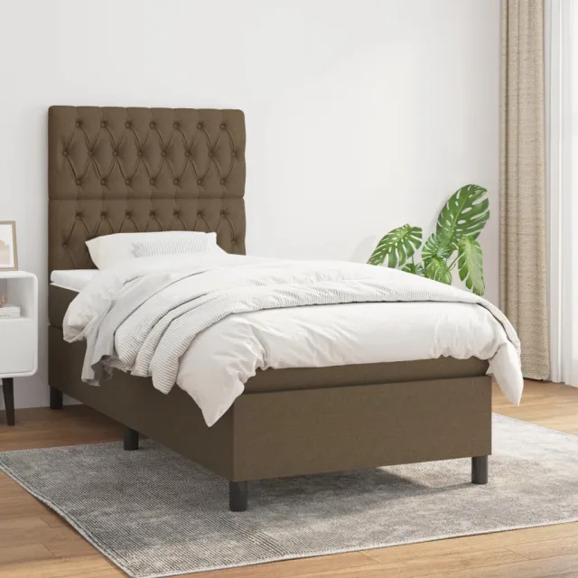 vidaXL Boxspring met matras stof donkerbruin 90x190 cm bruin