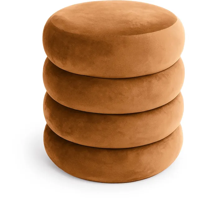 Akord Gestoffeerde Fluwelen Poef met Opbergruimte SNUGGO 42 cm / Gestoffeerde Poef / Ronde Poef / Woonkamerstoel / Opbergkruk Wonen / Koperkleur