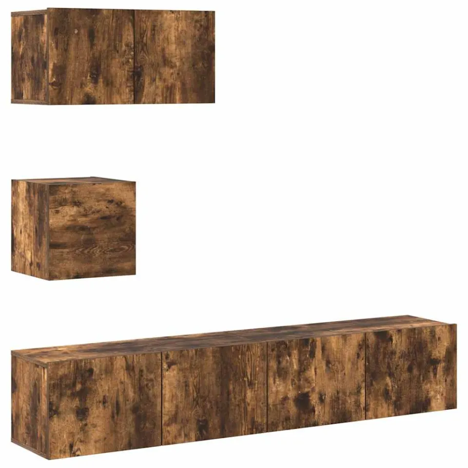 vidaXL 4-delige Tv-meubelset bewerkt hout gerookt eikenkleurig Bruin