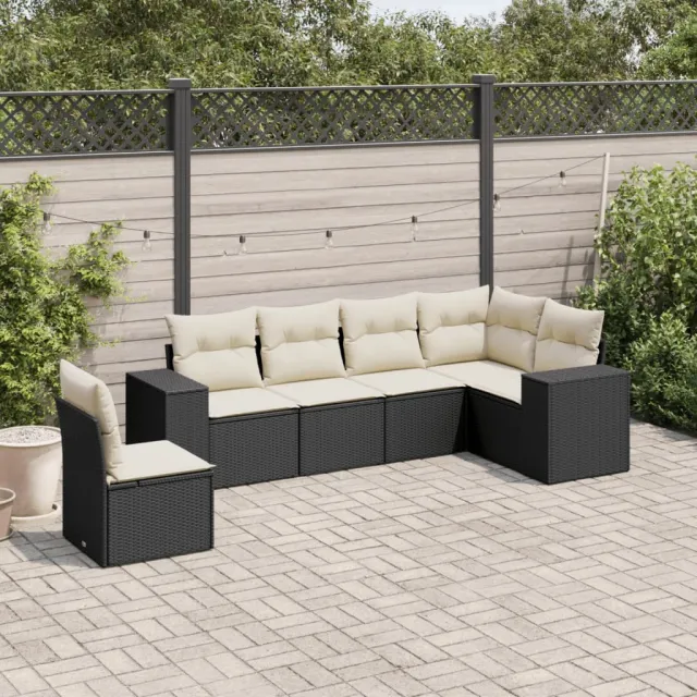 vidaXL 6-delige Loungeset met kussens poly rattan zwart, foto 2