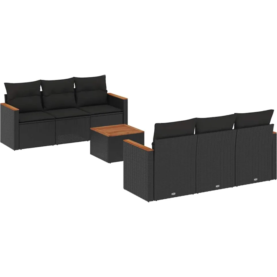 vidaXL 7-delige Loungeset met kussens poly rattan zwart, foto 3