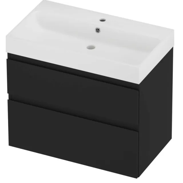 Proline Podium Badmeubelset Polystone Loft 1 Kraangat Asymmetrisch 80x46x70 cm Mat White Mat Zwart