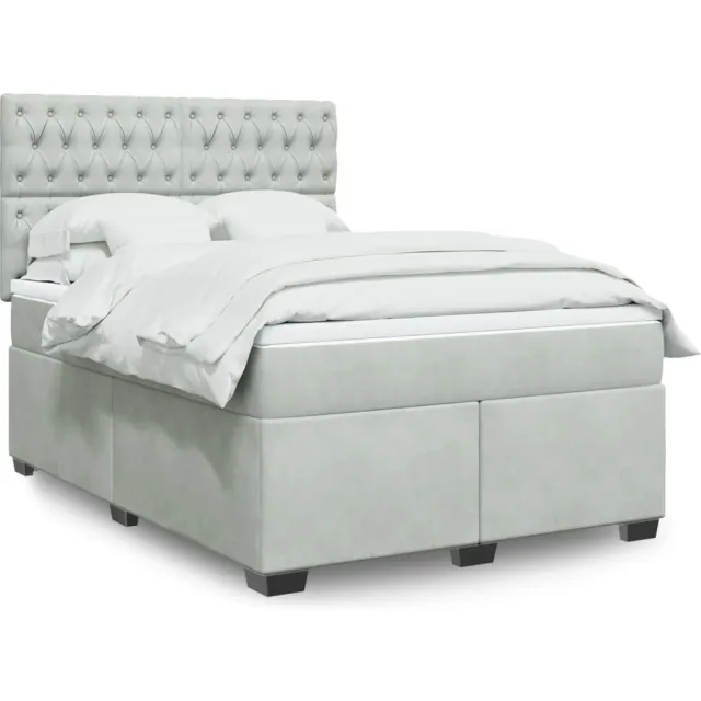 vidaXL Boxspring met matras fluweel lichtgrijs 140x200 cm grijs