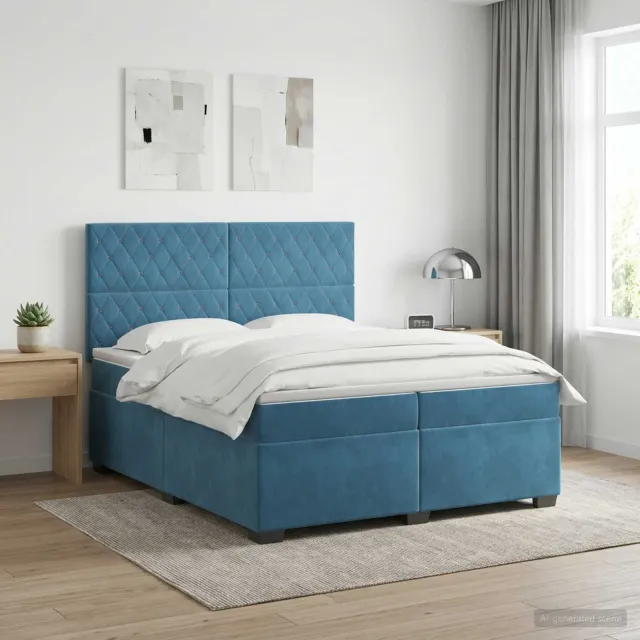 vidaXL Boxspringbed met matras Blauw 200 x 200 cm Fluweel