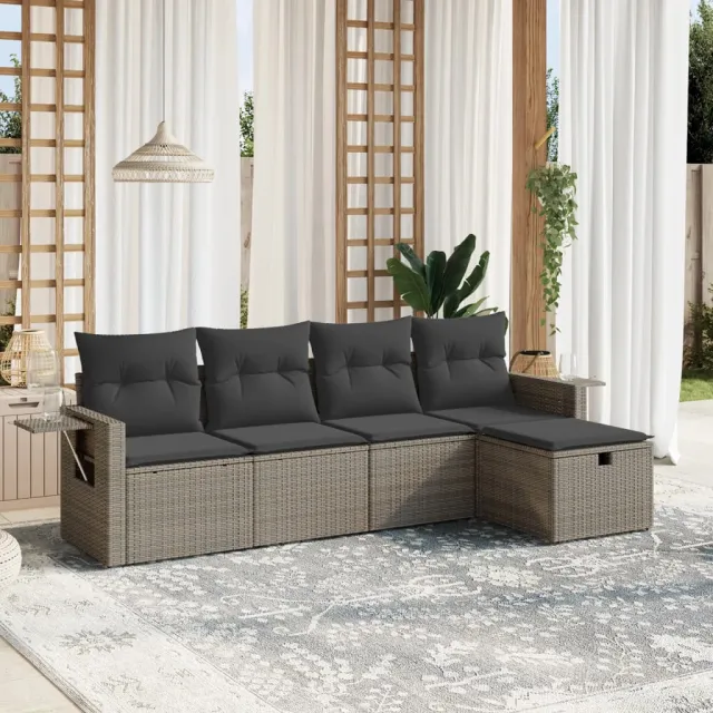 vidaXL 5-delige Loungeset met kussens poly rattan grijs, foto 2
