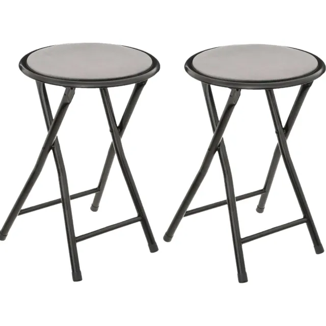 5Five® 2x stuks bijzet krukje/stoel - Opvouwbaar - zwart/grijs - 46 cm