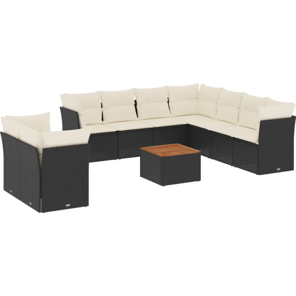 vidaXL 10-delige Loungeset met kussens poly rattan zwart