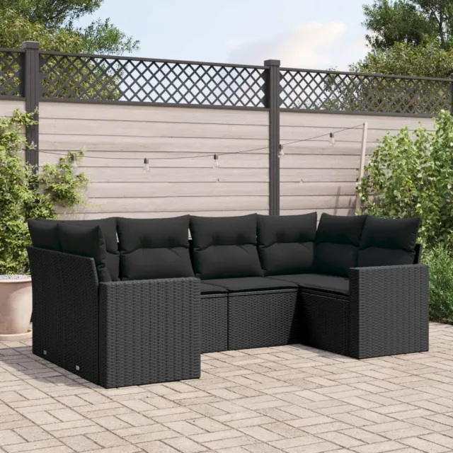 vidaXL 6-delige Loungeset met kussens poly rattan zwart, foto 2
