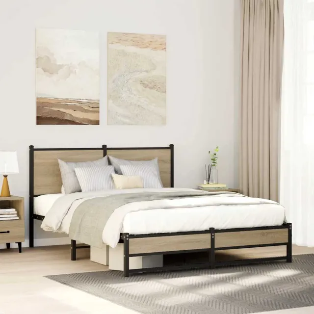 vidaXL Bedframe zonder matras metaal sonoma eikenkleurig 150x200 cm