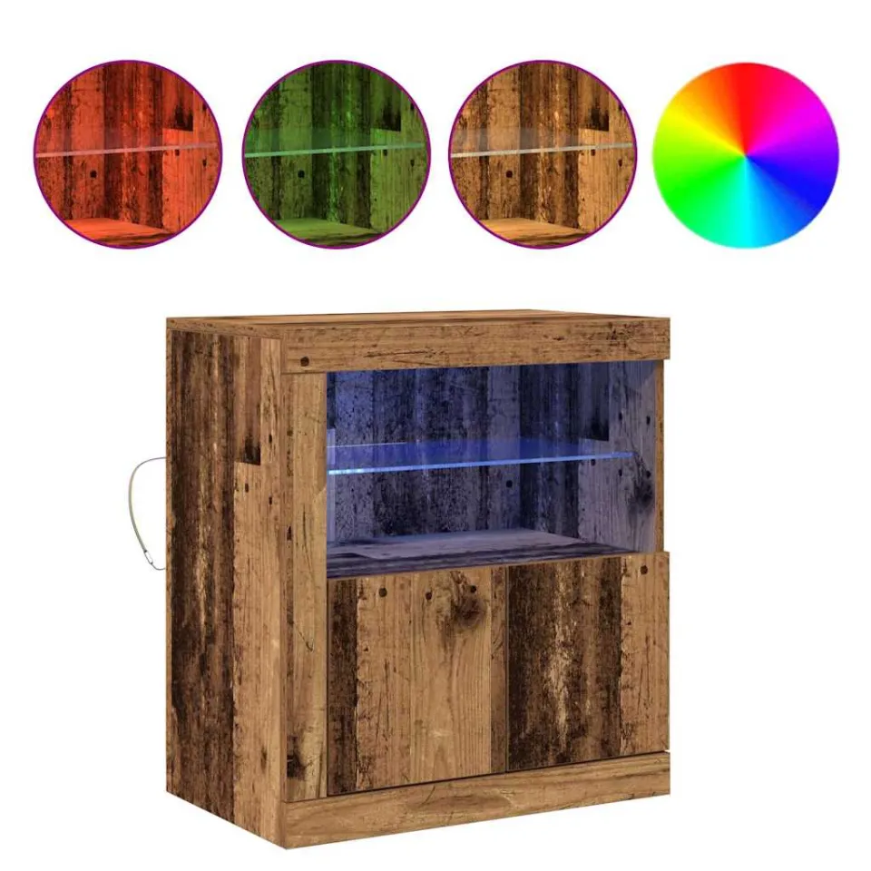 vidaXL LED Sideboard Bruin 60,5 x 37 x 67 cm Bewerkt hout, foto 4