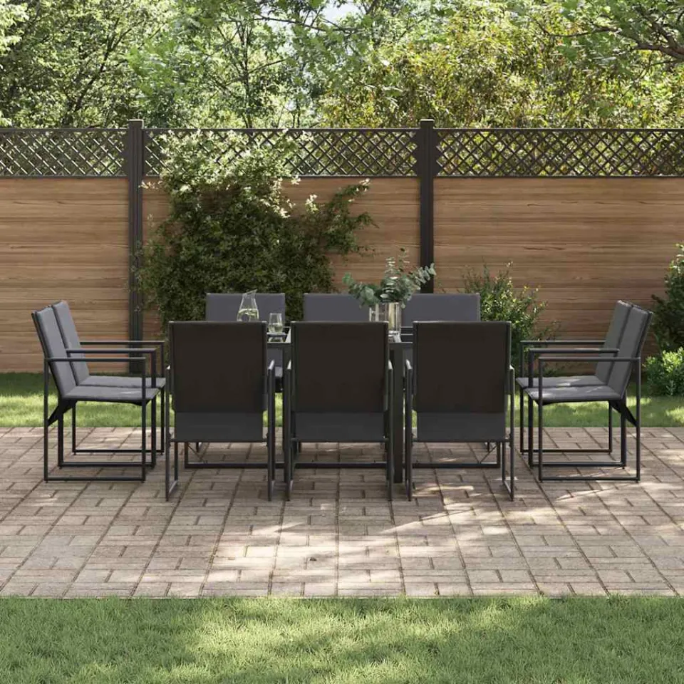 vidaXL Tuin eettafelset 11 st Zwart Staal, foto 3