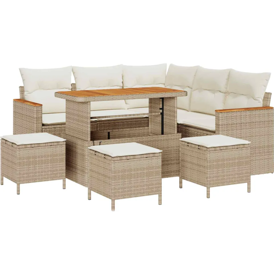 vidaXL Tuinbankenset 9 st Beige poly rattan