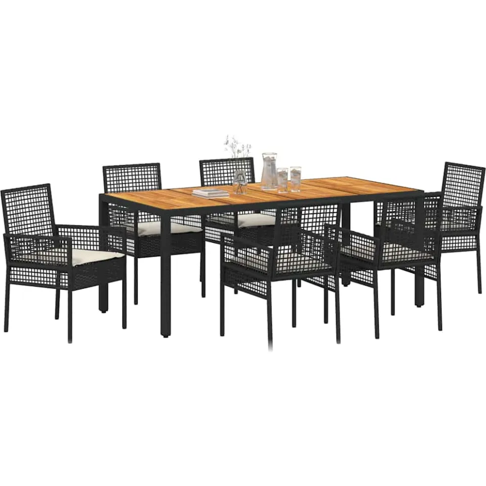 vidaXL Tuin eettafelset 7 st Zwart poly rattan