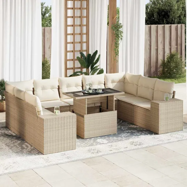 vidaXL 10-delige Loungeset met kussens poly rattan beige, foto 2