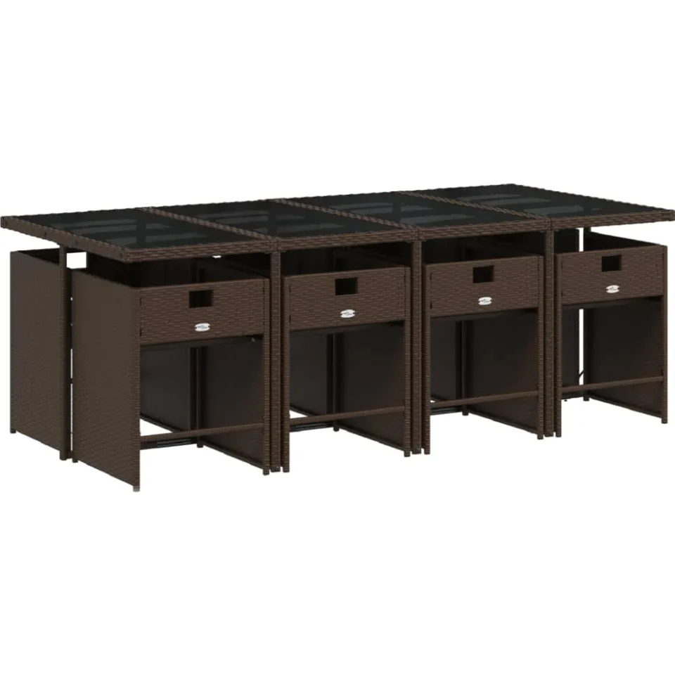 vidaXL 9-delige Tuinset met kussens poly rattan bruin