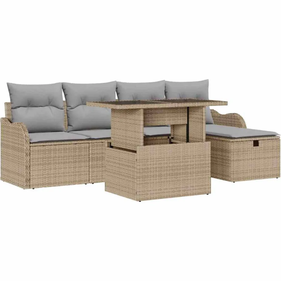 vidaXL Tuin Sofa Set 6 st Beige poly rattan