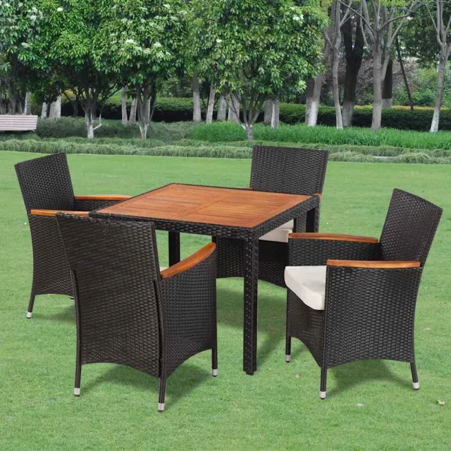 vidaXL 5-delige Tuinset met kussens poly rattan zwart, foto 2
