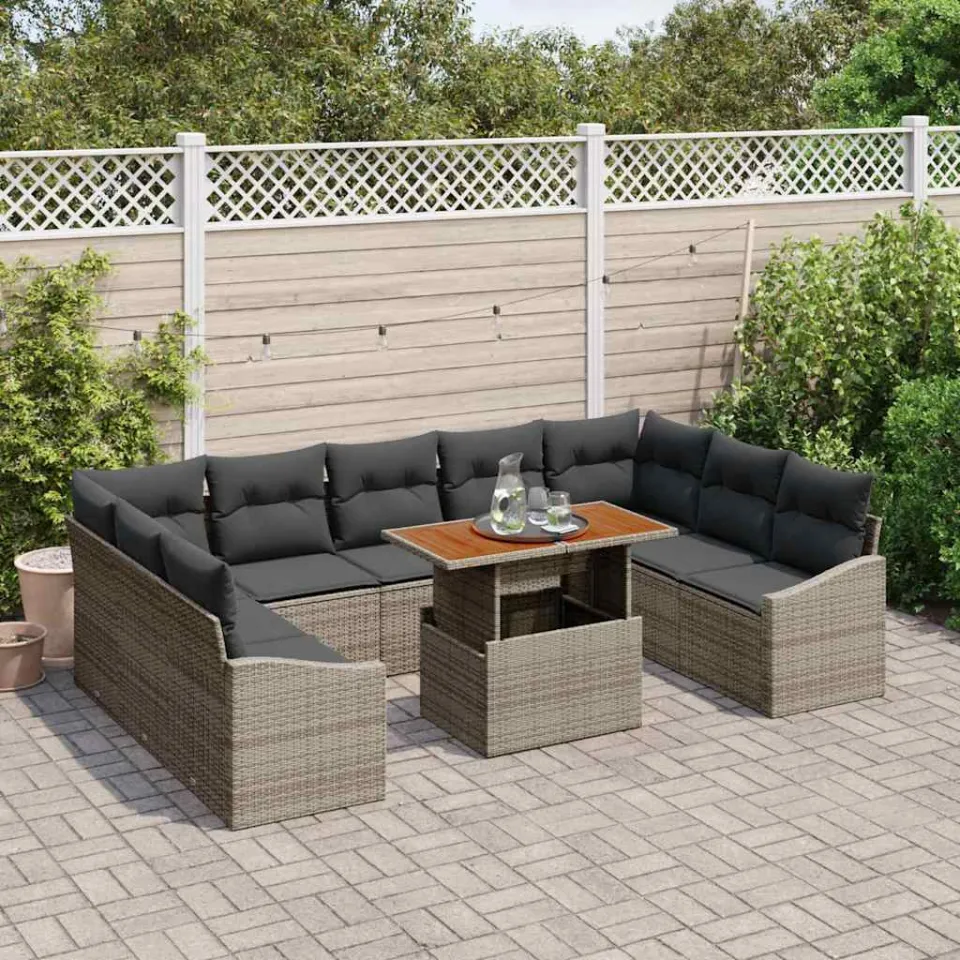 vidaXL Tuin Sofa Set 10 st Grijs Poly riet, foto 3