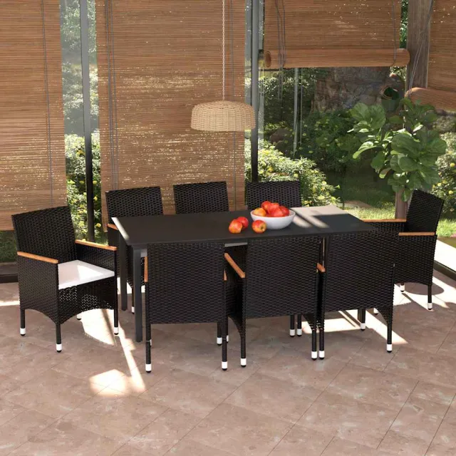 vidaXL 9-delige Tuinset met kussens poly rattan zwart, foto 2