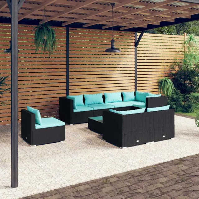 vidaXL 9-delige Loungeset met kussens poly rattan zwart, foto 2