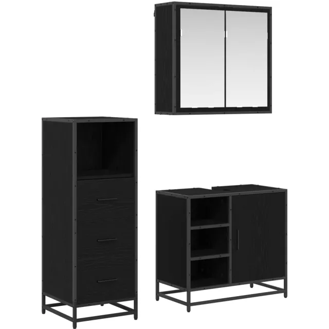 vidaXL Badkamermeubelset 3 st Zwart Eiken 65 x 33 x 60 cm Bewerkt hout