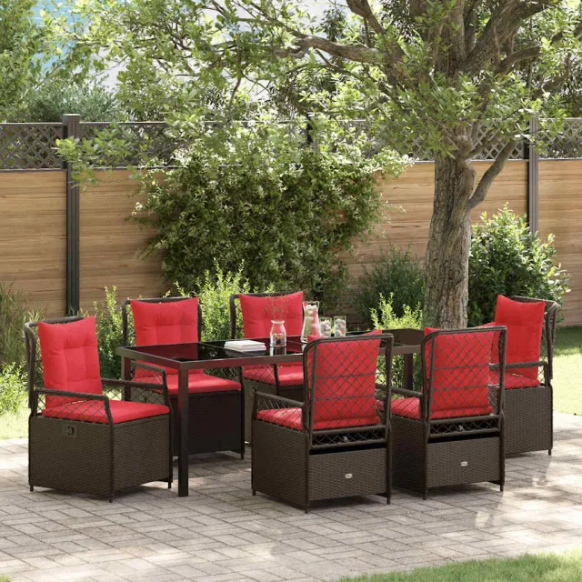 vidaXL Tuin eettafelset 7 st Bruin poly rattan, foto 2