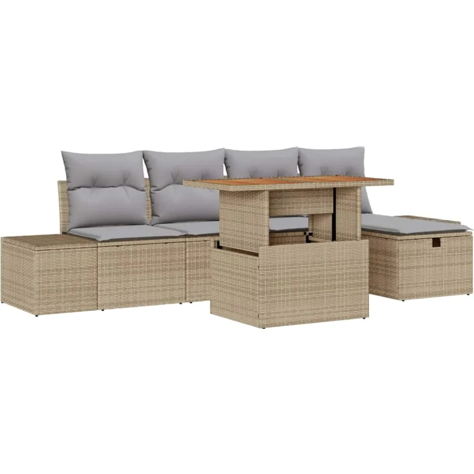 vidaXL Tuinbankenset 6 st Beige poly rattan