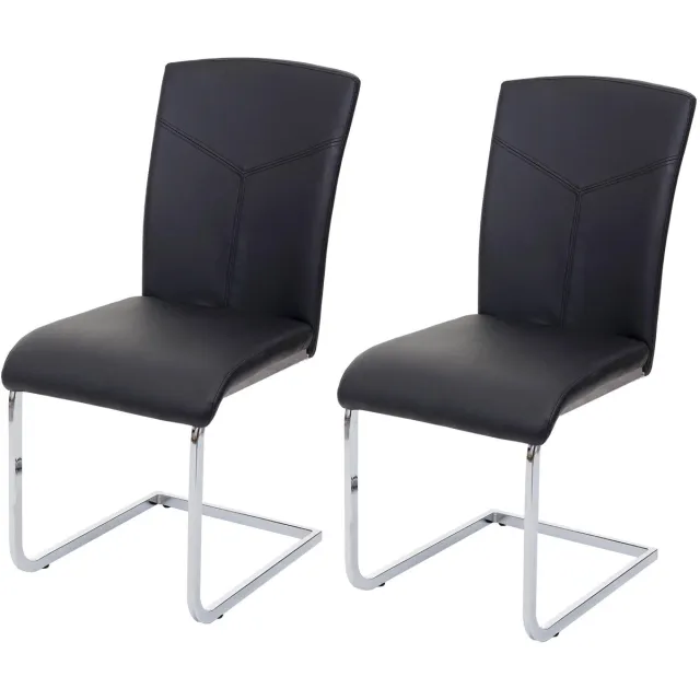 Set van 2 eetkamerstoelen MCW-F36, vrijdragende keukenstoel vergaderstoel ~ kunstleer, zwart