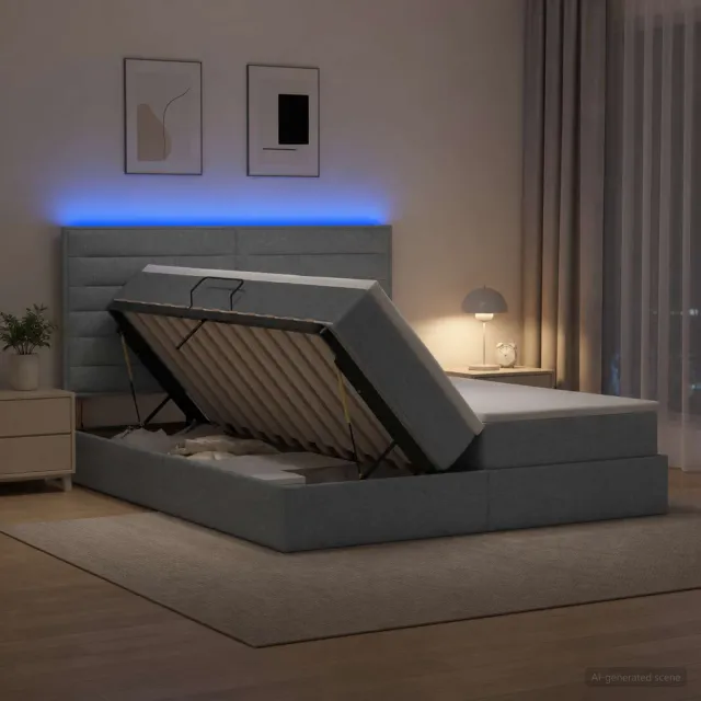 vidaXL LED Opslagbed met Matras Lichtgrijs 200 x 200 cm Stof