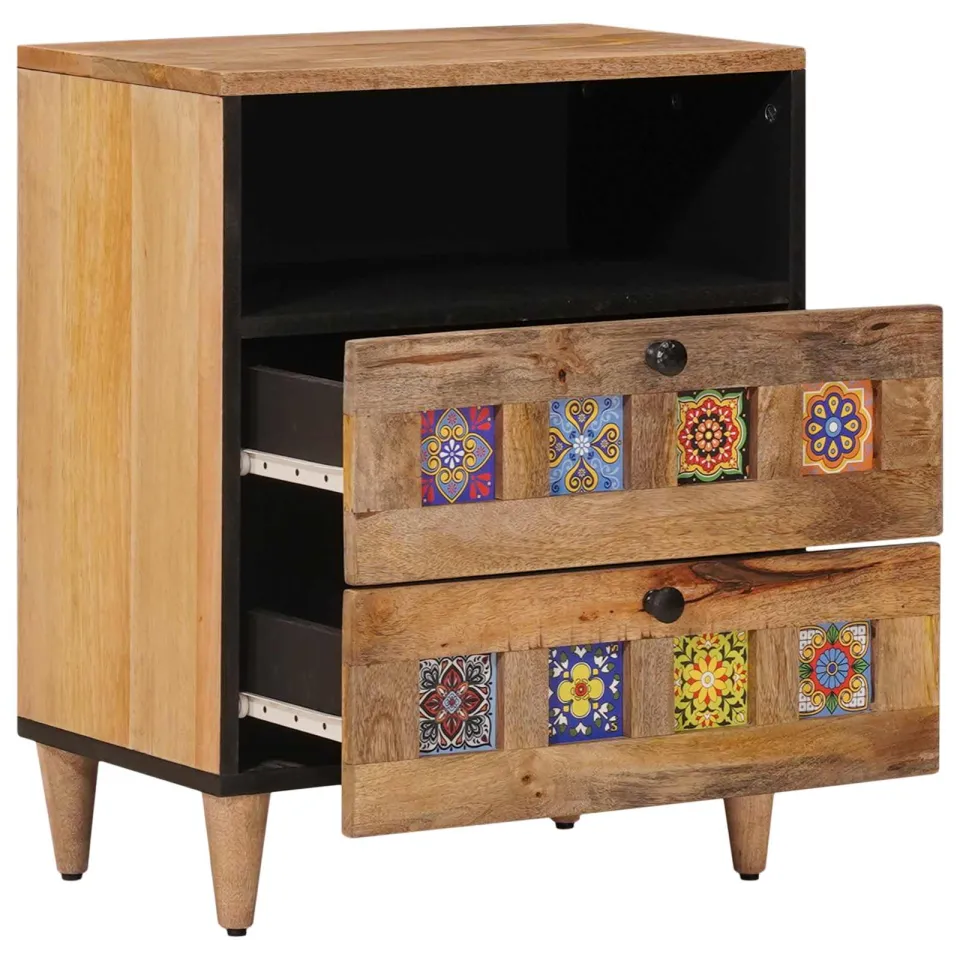 vidaXL Nachtkastje Naturel 50 x 33 x 62 cm Massief Mango Hout, foto 2