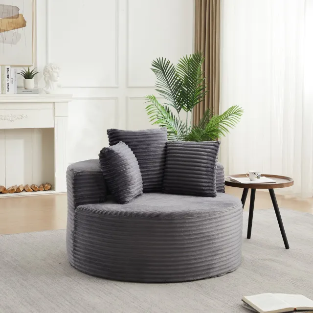 CHICFURN Fauteuil 110 cm - 3 kussens - Ronde vorm - Grijs