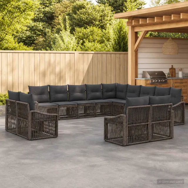 vidaXL Tuinbankenset 13 st 13-zits Grijs poly rattan