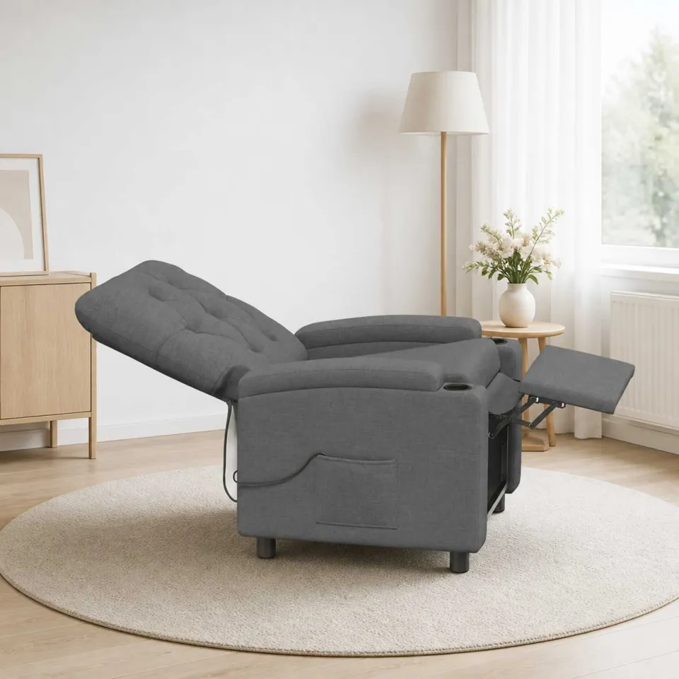 vidaXL Massage-relaxstoel Donkergrijs 75 x 95 x 101 cm Stof, foto 4