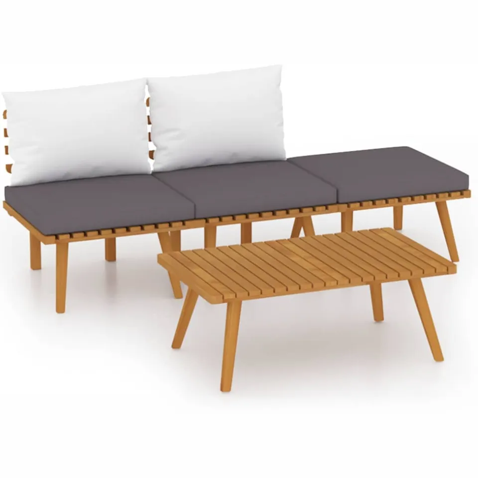 vidaXL 4-delige Loungeset met kussens massief acaciahout bruin, foto 3