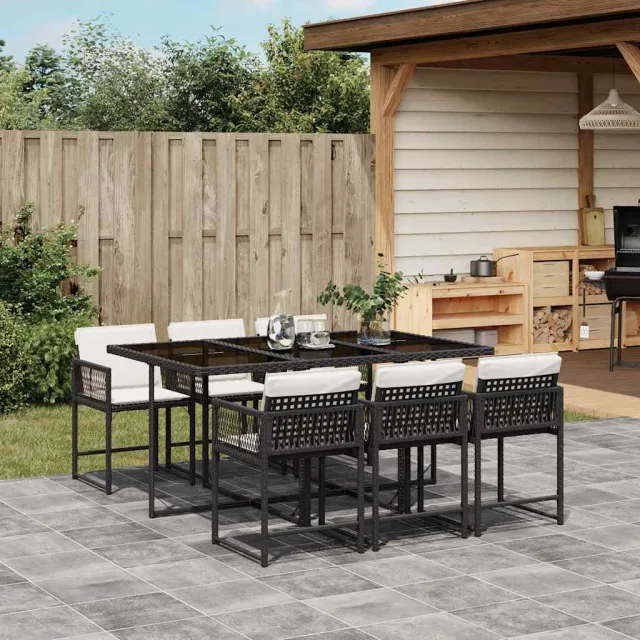 vidaXL 7-delige Tuinset met kussens poly rattan zwart, foto 2