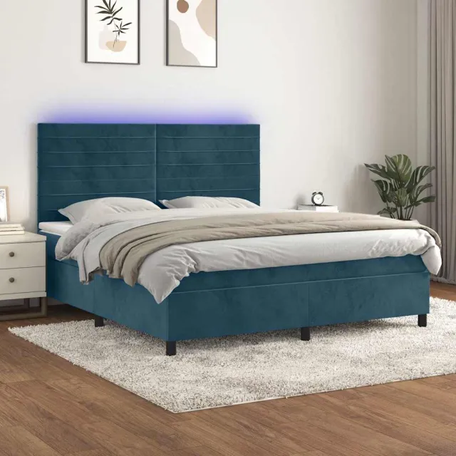 vidaXL Boxspring met matras en LED fluweel donkerblauw 180x200 cm blauw