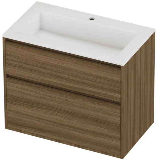 Proline Aristo Badmeubelset Polystone Elegant 1 Gat 80x46x67 cm Glans Wit Caramel Walnut Houtlook