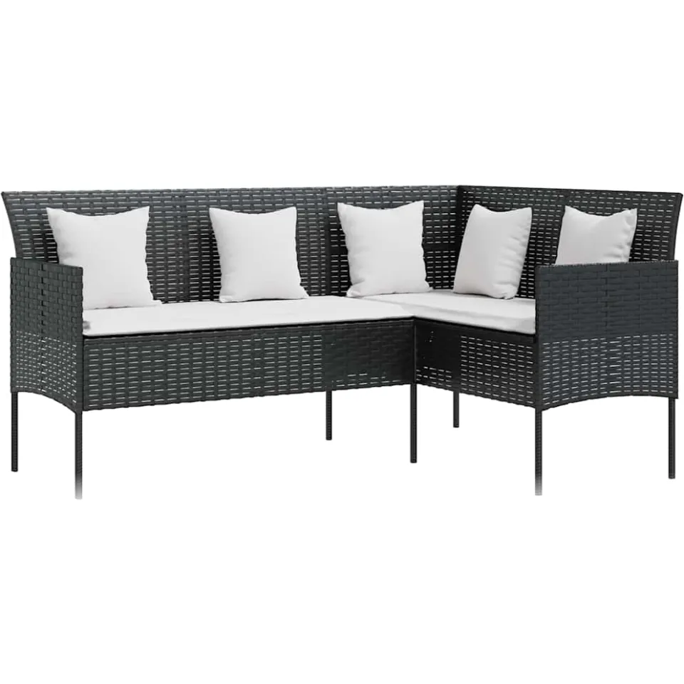 vidaXL 5-delige Loungeset met kussens L-vormig poly rattan zwart, foto 3