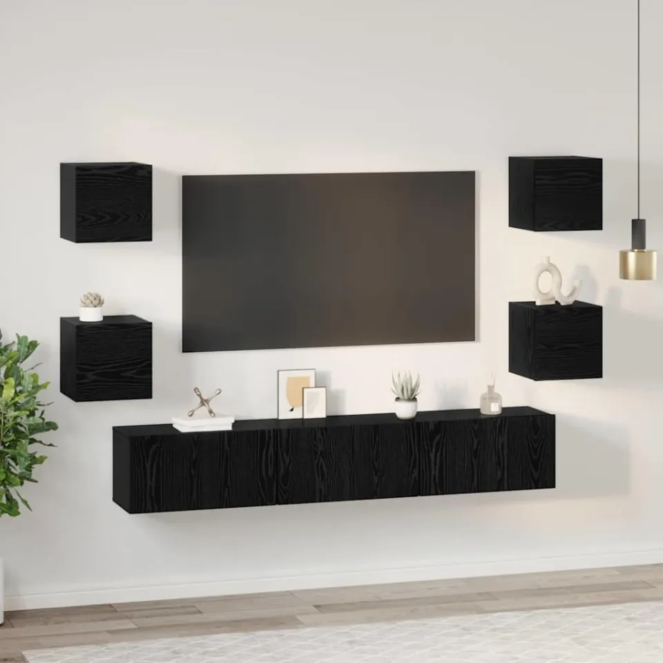 vidaXL Tv-meubelset 7 st 60 x 30 x 30 cm Zwart Eiken, foto 4