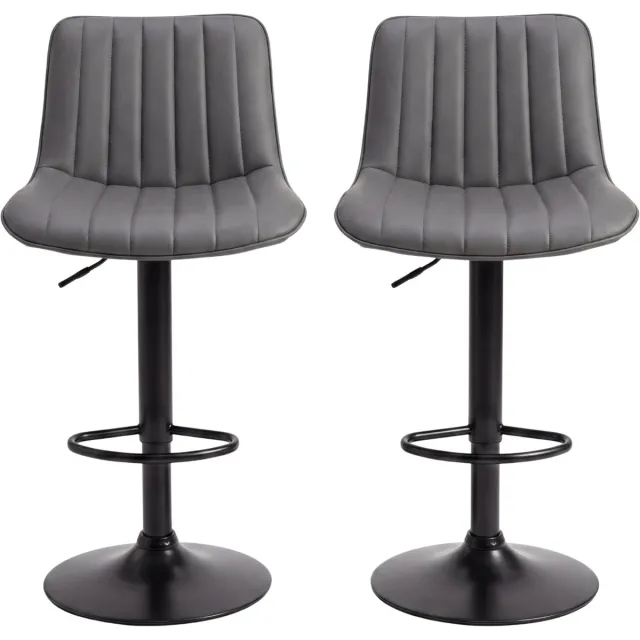 Bayt Barkruk - Verstelbaar 90-110 cm – Draaibare Barstoel met Voetensteun – PU Leer – Set van 2 – Grijs