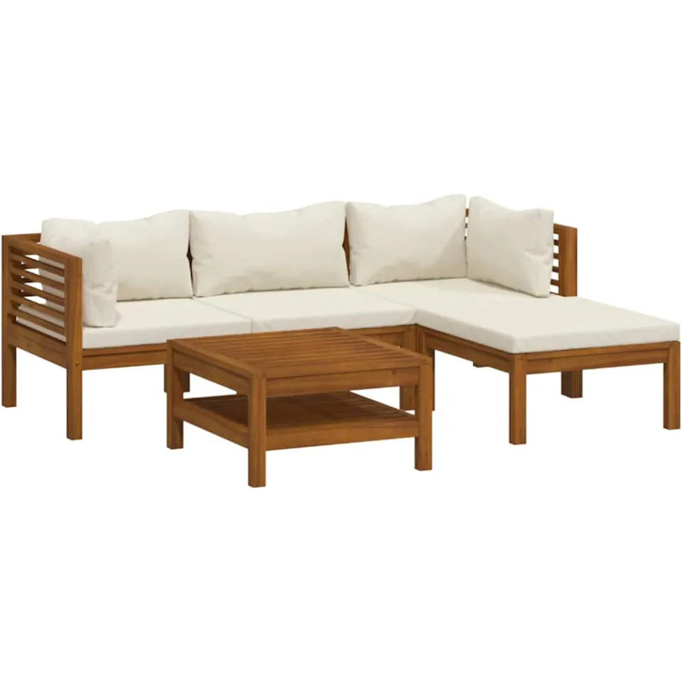 vidaXL 5-delige Loungeset met crèmekleurige kussens massief acaciahout, foto 4