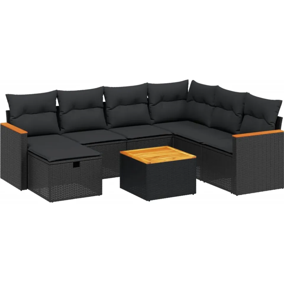 vidaXL 8-delige Loungeset met kussens poly rattan zwart