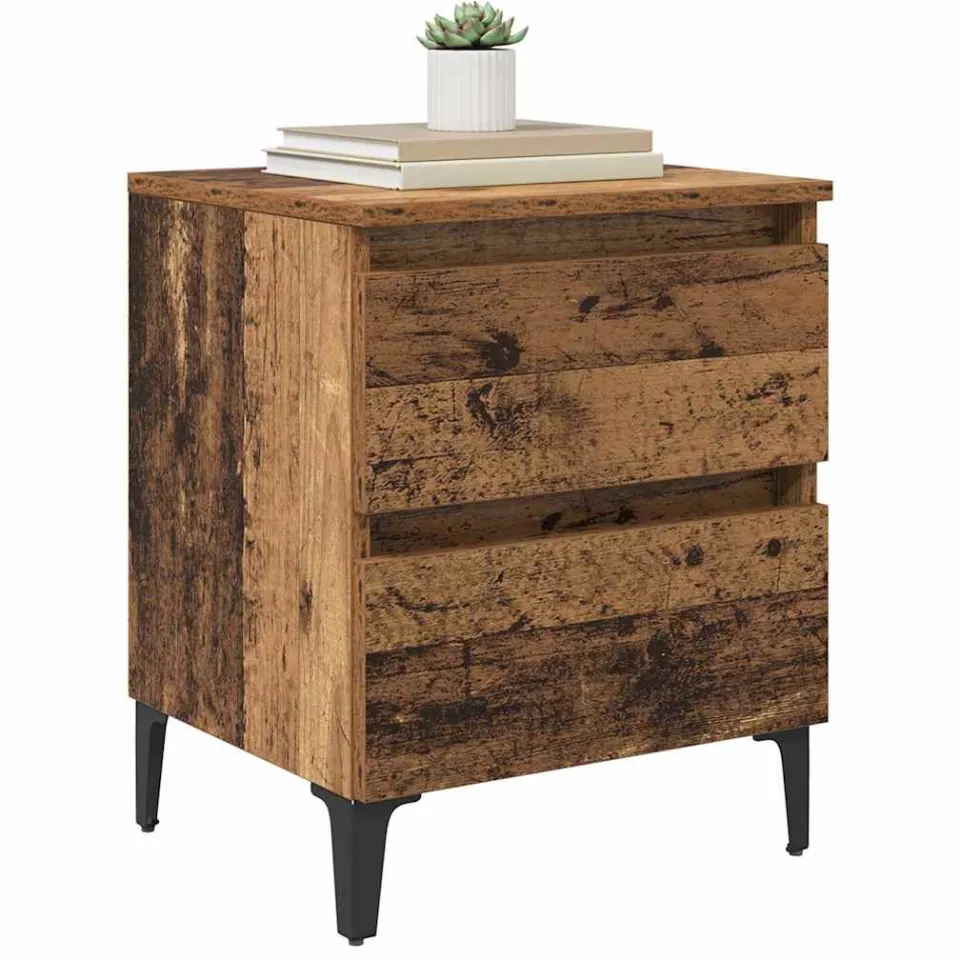 vidaXL Nachtkastje 2 st Oudhout 40 x 35 x 50 cm Bewerkt hout Bruin