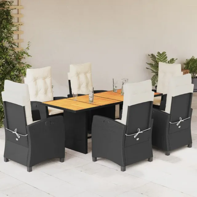 vidaXL 7-delige Tuinset met kussens poly rattan zwart, foto 2