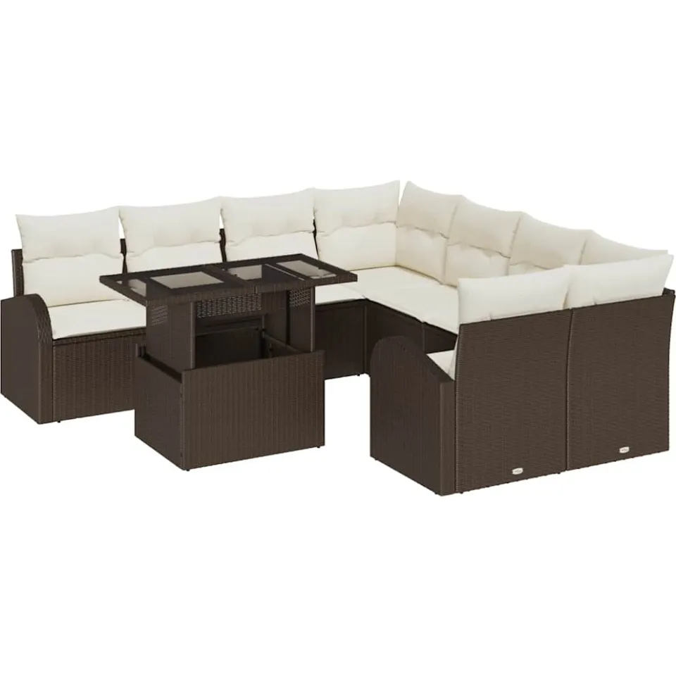 vidaXL Tuin Sofa Set 9 st Bruin poly rattan, foto 4