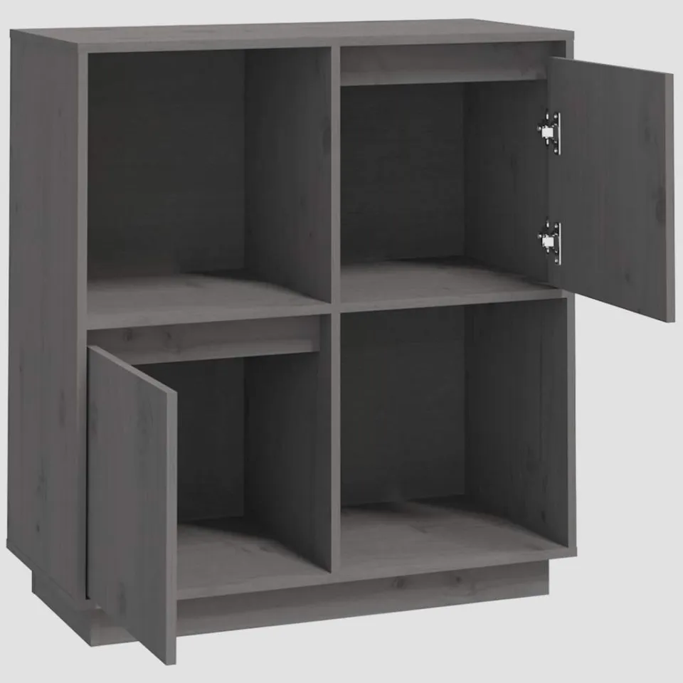 vidaXL Dressoir 74x35x80 cm massief grenenhout grijs, foto 3