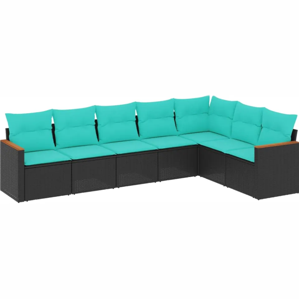 vidaXL 7-delige tuinbankset met kussens van zwart polyrotan, foto 3